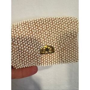 Vintage Lumured Petite Beaded White Cosmetic/Change Purse with Box Closure